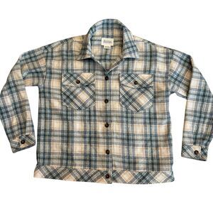 Boston‎ Traders Tweed Plaid Flannel Button Up Shacket Jacket Women's Size L